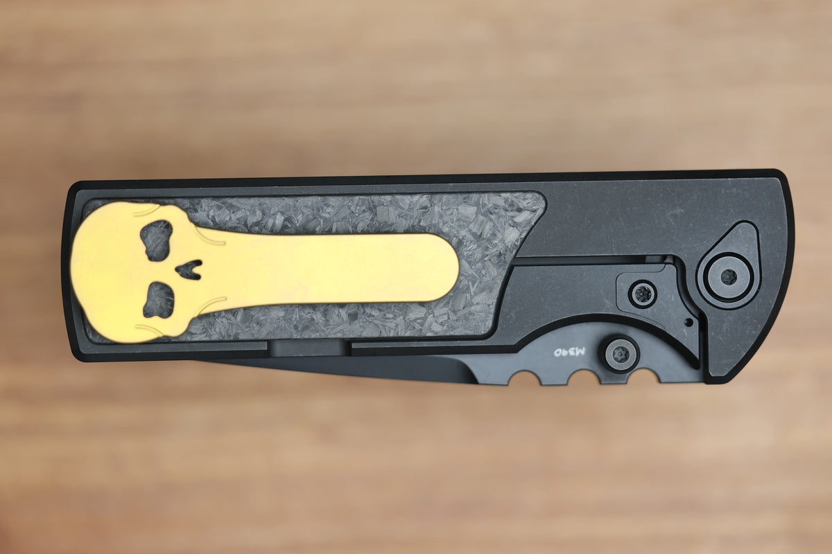 CHAVES KNIVES NTAK 229 BLACK PVD TITANIUM SHREDDED CARBON FIBER INLAY 3.56" DROP POINT BLACK PVD 50 SERIES