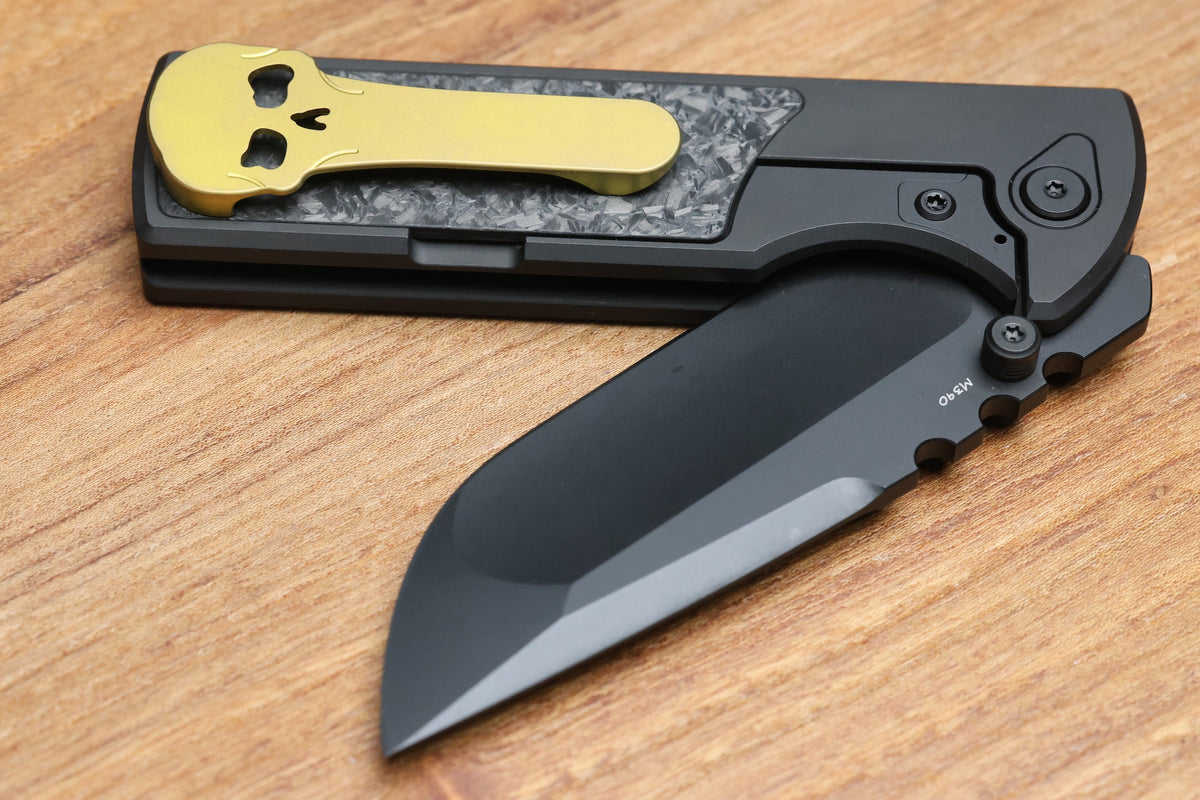 CHAVES KNIVES NTAK 229 BLACK PVD TITANIUM SHREDDED CARBON FIBER INLAY 3.56" DROP POINT BLACK PVD 50 SERIES