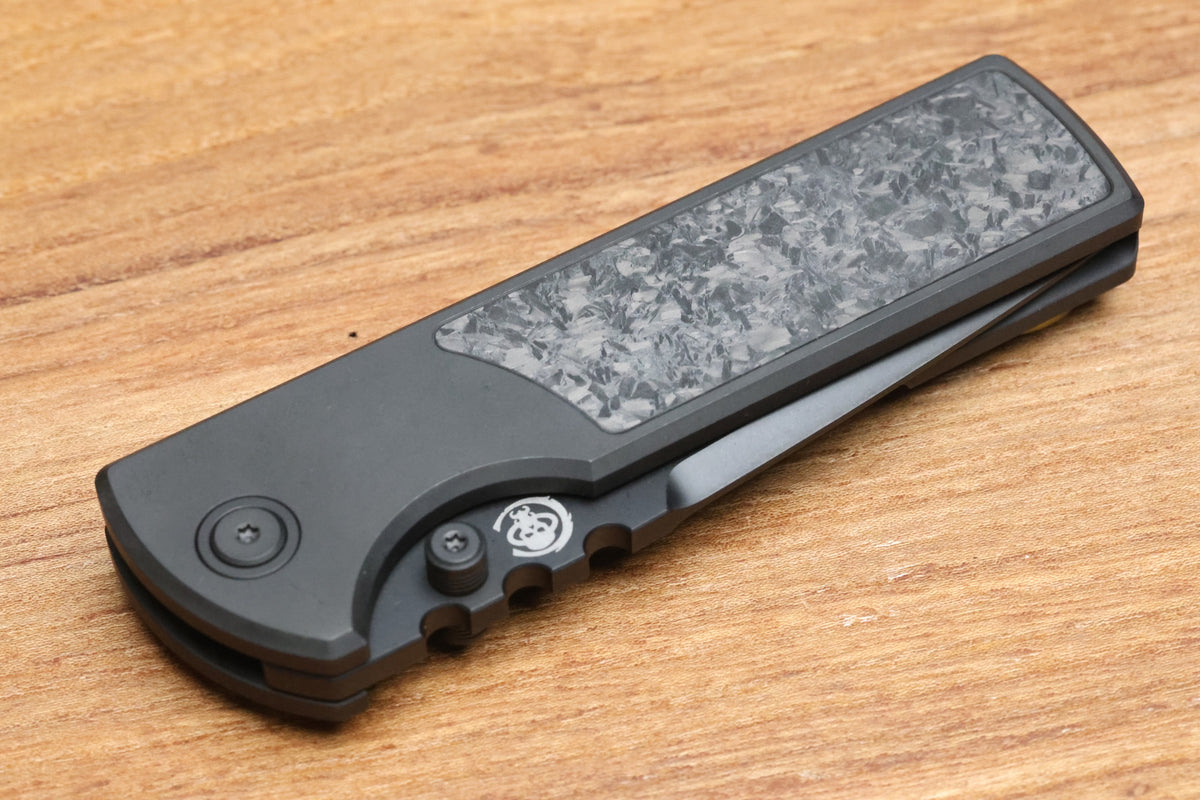 CHAVES KNIVES NTAK 229 BLACK PVD TITANIUM SHREDDED CARBON FIBER INLAY 3.56" DROP POINT BLACK PVD 50 SERIES