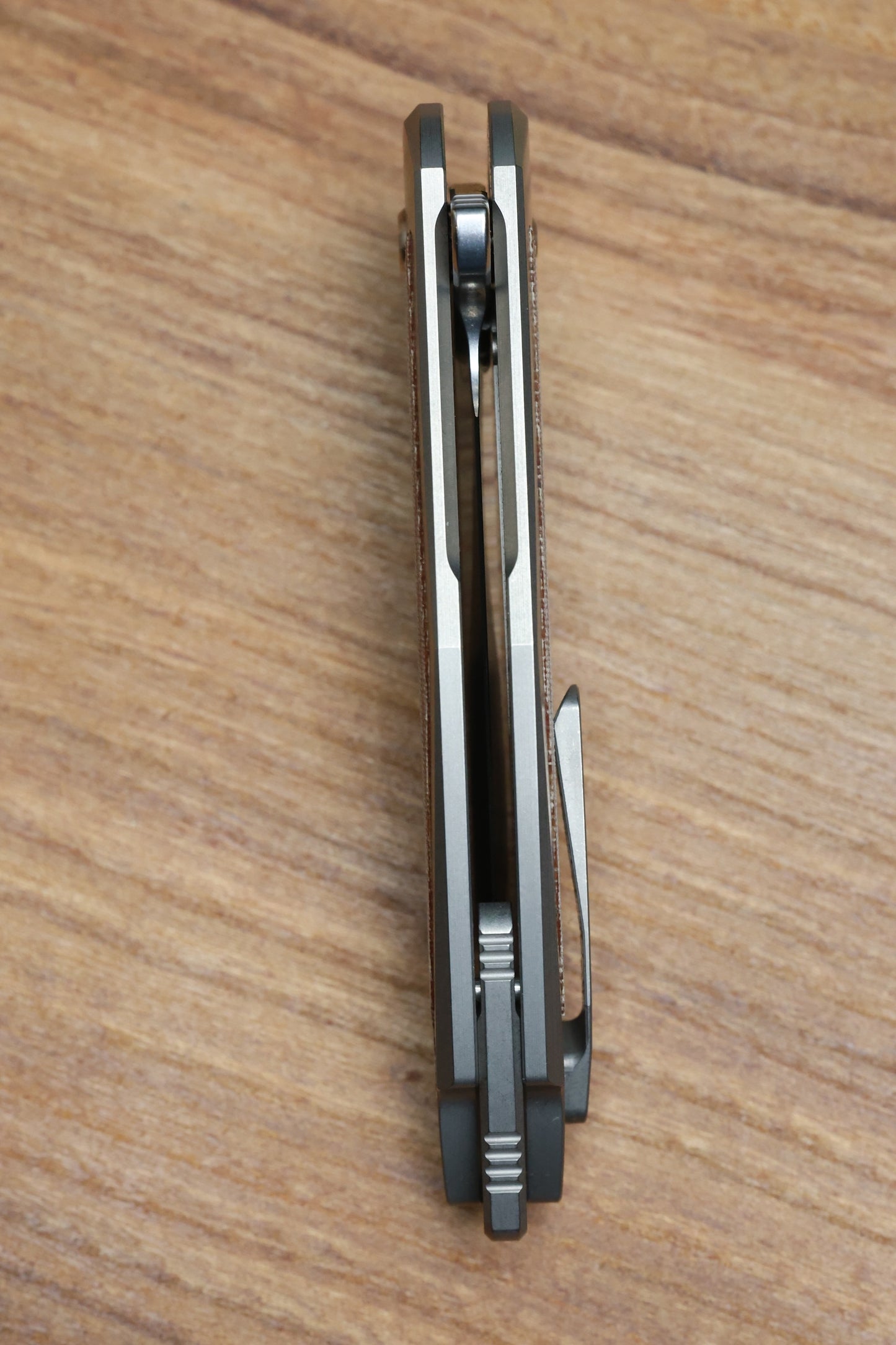 KOENIG KNIVES MINI-ARIUS FLIPPER TITANIUM HANDLES W/TAN MICARTA INLAY BRIGHTWASHED M390 W/POLISHED FLATS