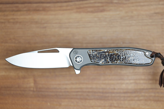 ARNO BERNARD IMAMBA FLIPPER BROWN KUDO BONE INLAY SKELETONIZED RWL34 BLADE (PREOWNED)