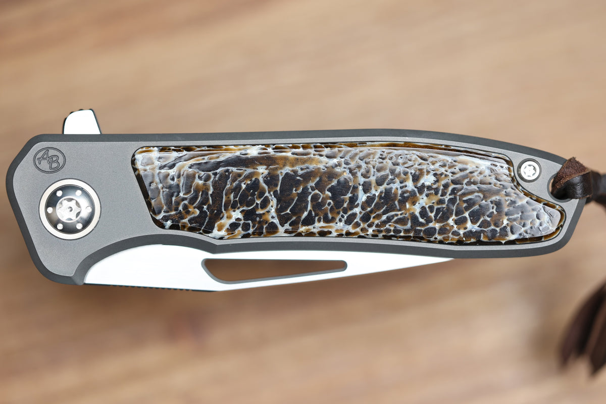 ARNO BERNARD IMAMBA FLIPPER BROWN KUDO BONE INLAY SKELETONIZED RWL34 BLADE (PREOWNED)