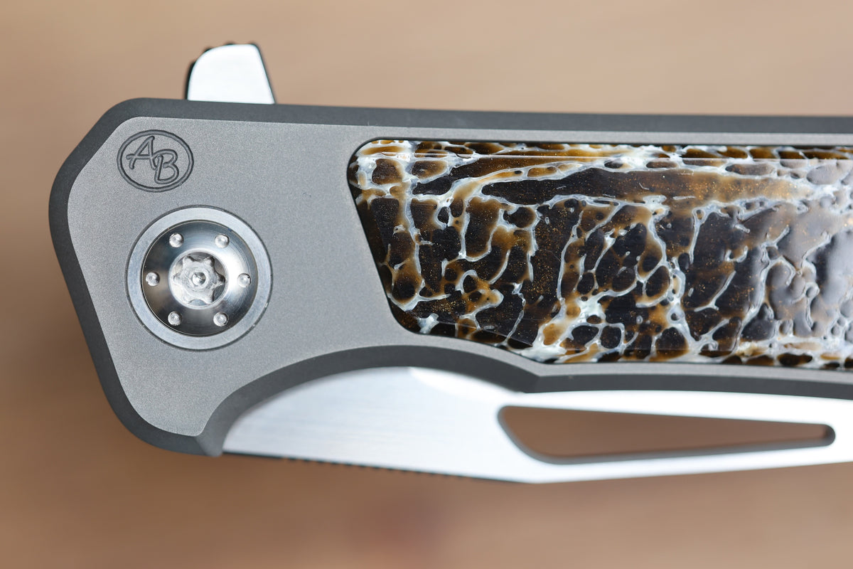 ARNO BERNARD IMAMBA FLIPPER BROWN KUDO BONE INLAY SKELETONIZED RWL34 BLADE (PREOWNED)