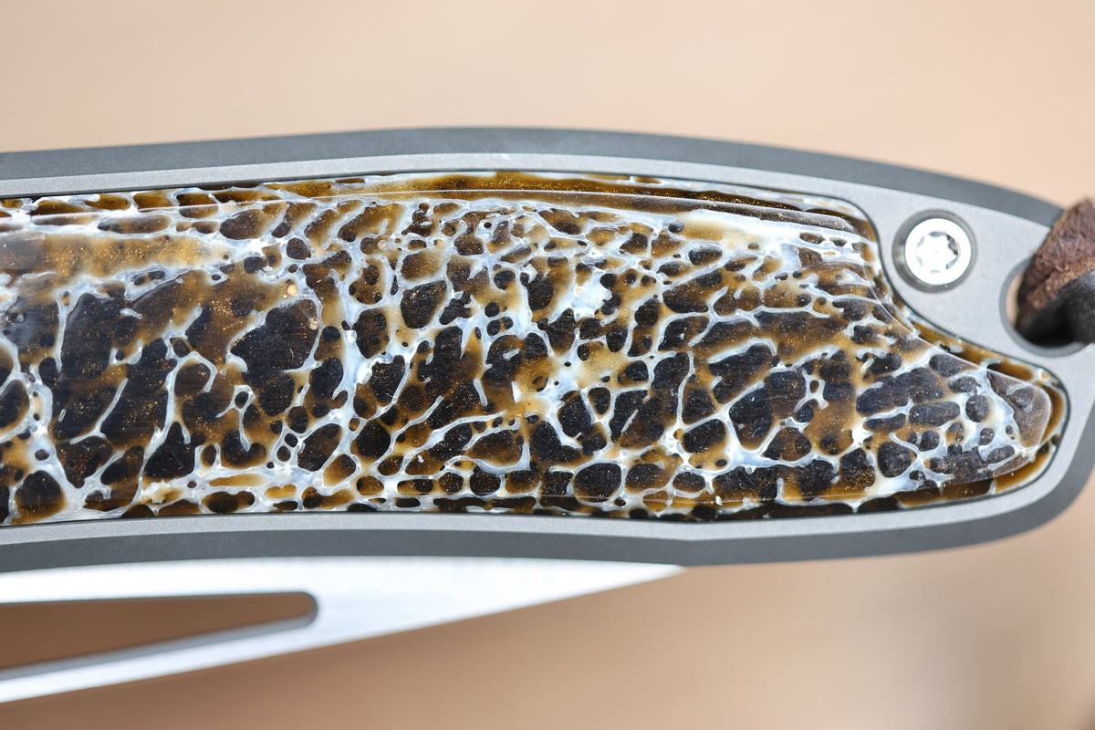 ARNO BERNARD IMAMBA FLIPPER BROWN KUDO BONE INLAY SKELETONIZED RWL34 BLADE (PREOWNED)