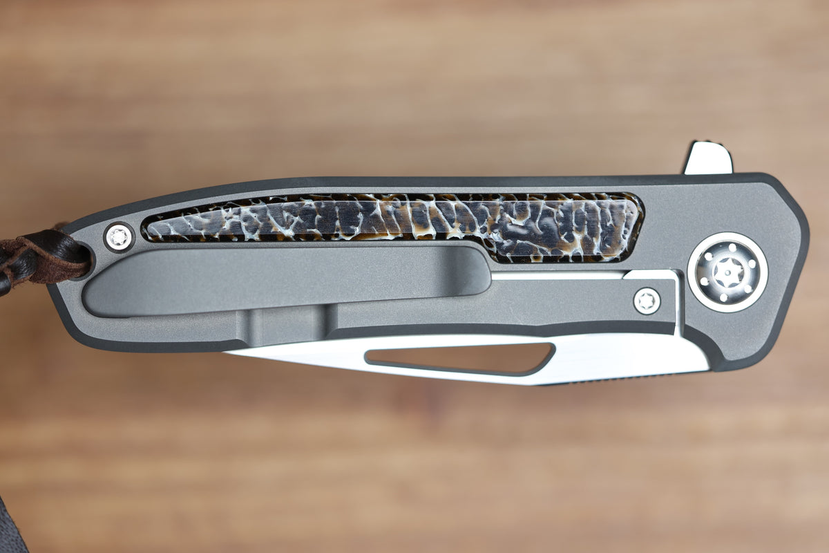 ARNO BERNARD IMAMBA FLIPPER BROWN KUDO BONE INLAY SKELETONIZED RWL34 BLADE (PREOWNED)