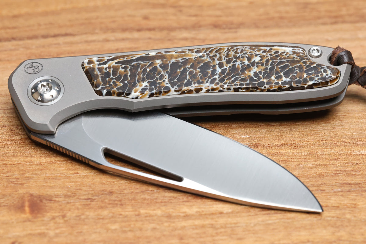ARNO BERNARD IMAMBA FLIPPER BROWN KUDO BONE INLAY SKELETONIZED RWL34 BLADE (PREOWNED)