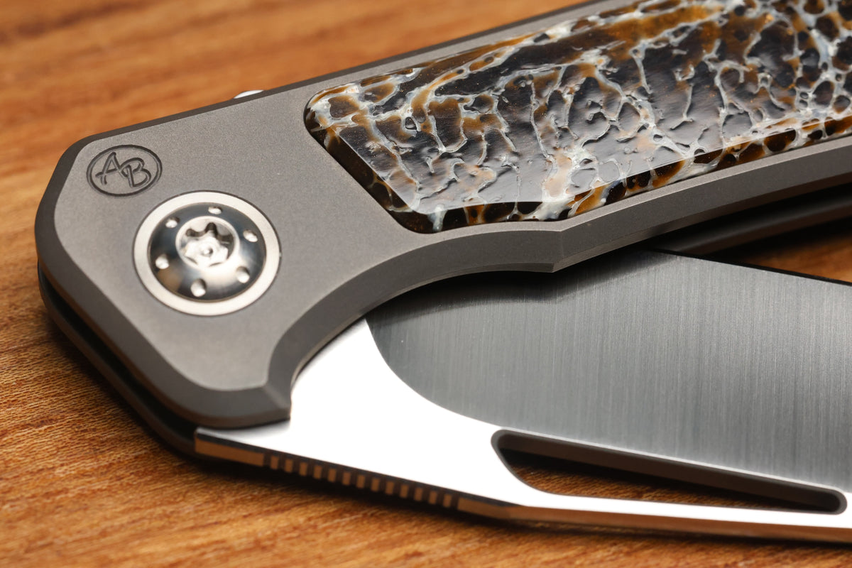 ARNO BERNARD IMAMBA FLIPPER BROWN KUDO BONE INLAY SKELETONIZED RWL34 BLADE (PREOWNED)