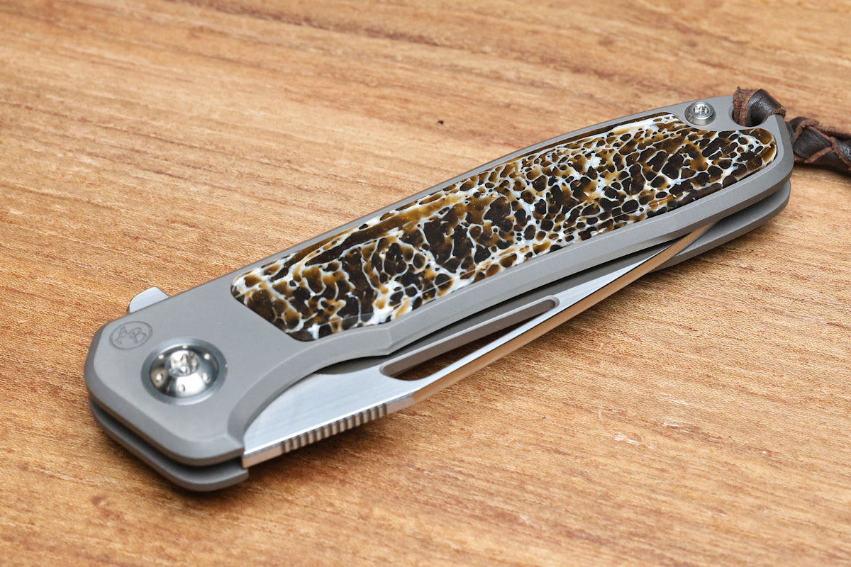 ARNO BERNARD IMAMBA FLIPPER BROWN KUDO BONE INLAY SKELETONIZED RWL34 BLADE (PREOWNED)
