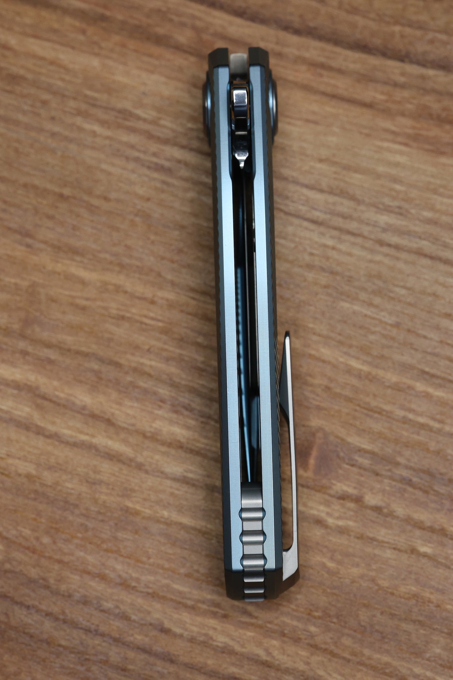 HOLT BLADEWORKS MORPHEUS FEATHER BURNISHED BLUE ANO TITANIUM NEAR MIRROR M390 BLADE MR1866