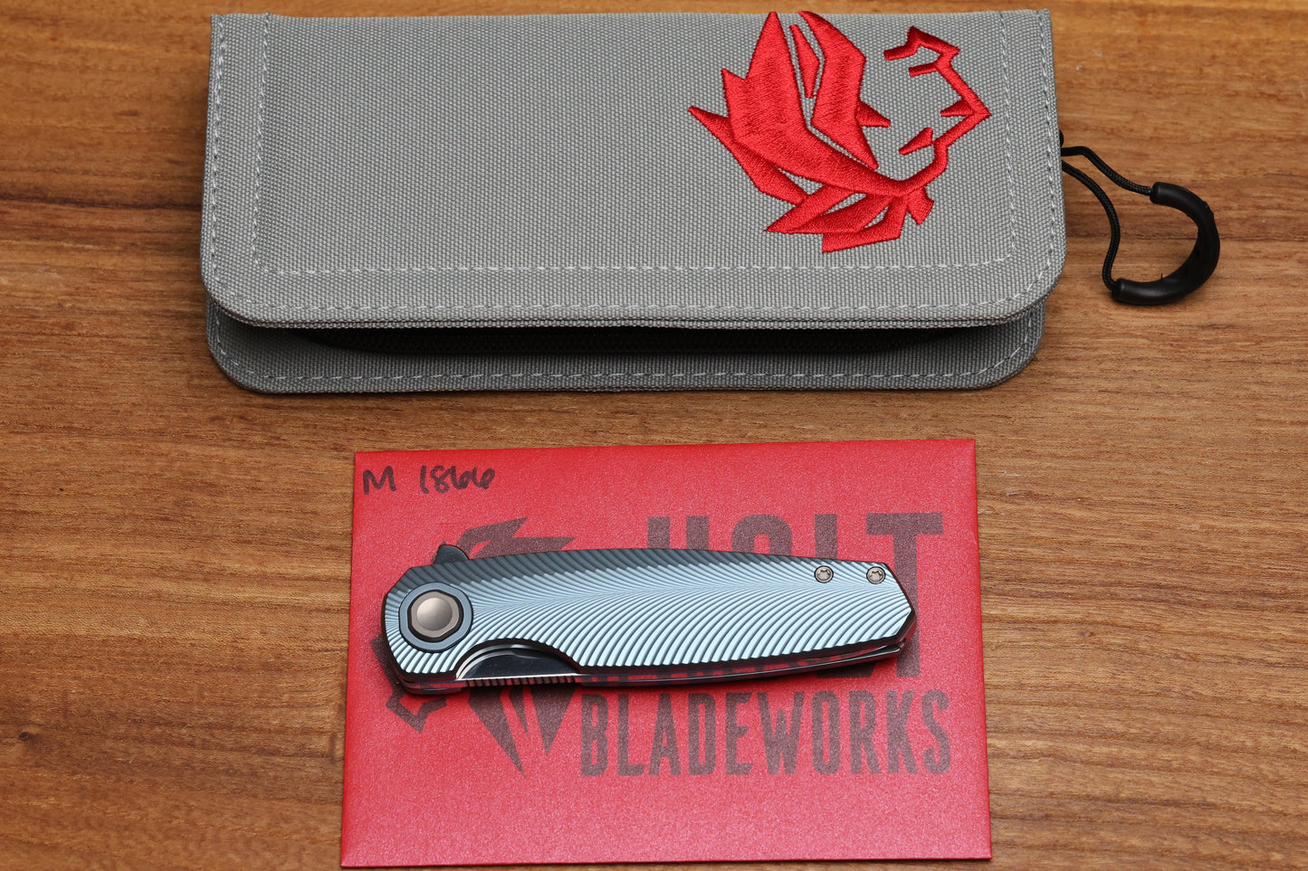 HOLT BLADEWORKS MORPHEUS FEATHER BURNISHED BLUE ANO TITANIUM NEAR MIRROR M390 BLADE MR1866