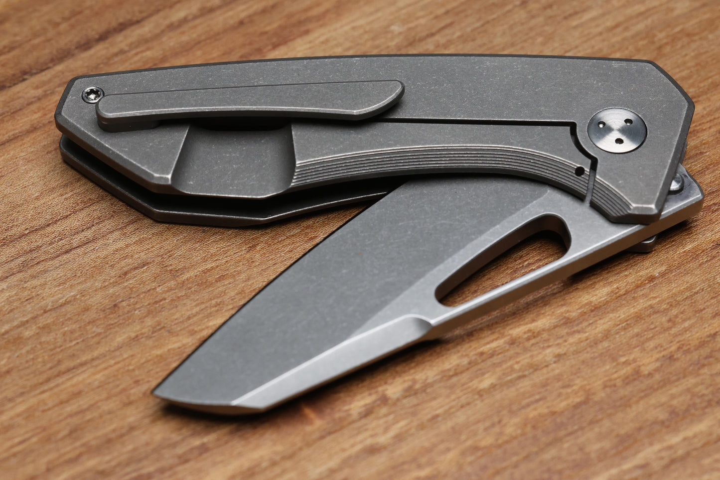 SHARKNIVCO M11-38 BLASTED STONEWASH TITANIUM HANDLE POLISHED STONEWASH RWL34 BLADE