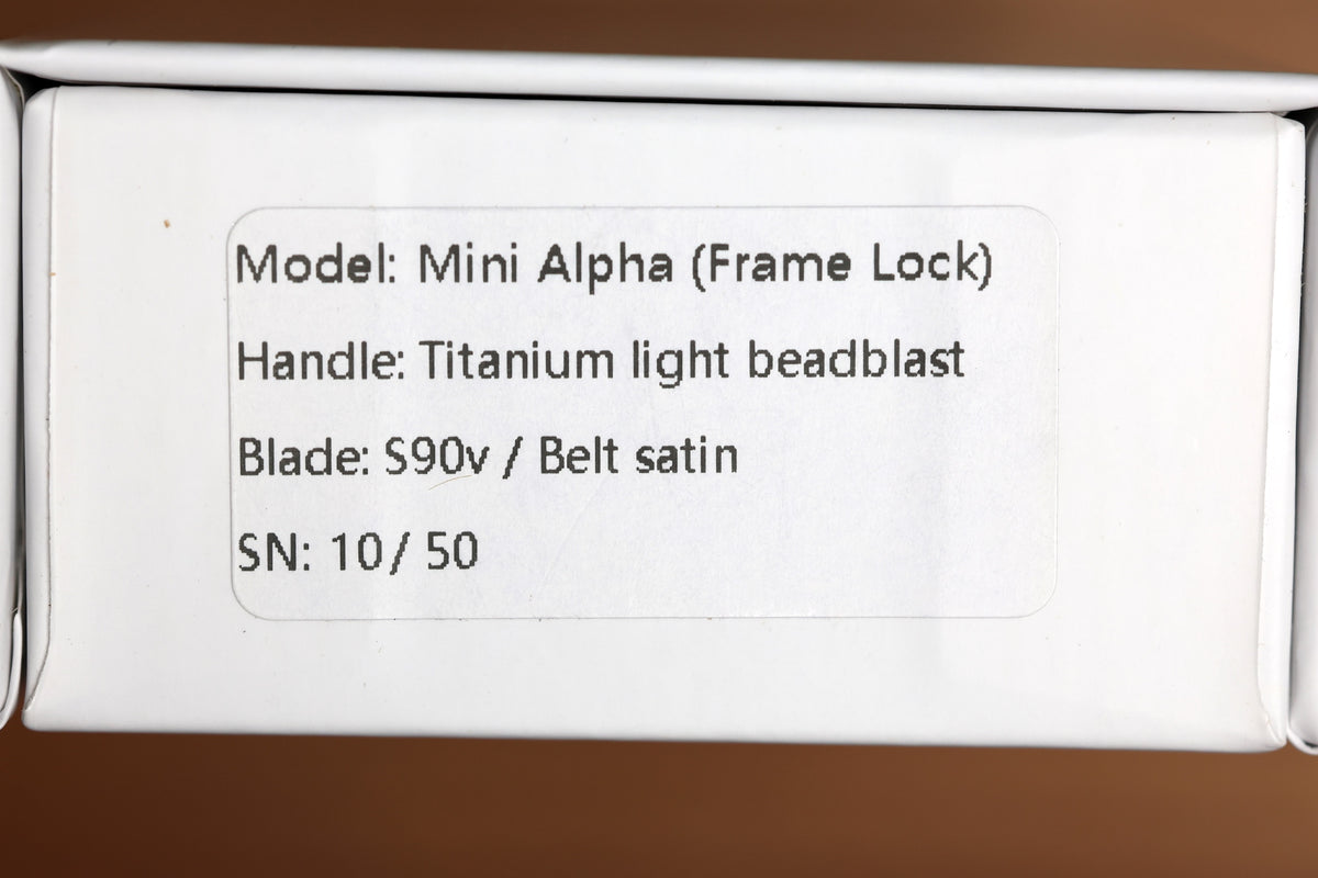 BERGBLADES MINI ALPHA FRAME LOCK LIGHT BEADBLAST TITANIUM S90V BELT SATIN