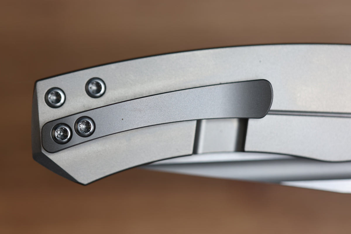 BERGBLADES MINI ALPHA FRAME LOCK LIGHT BEADBLAST TITANIUM S90V BELT SATIN