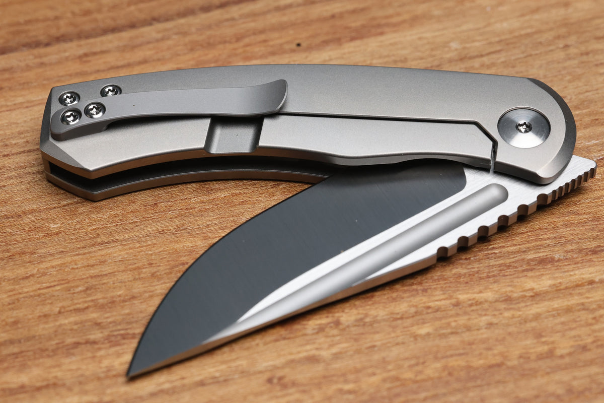 BERGBLADES MINI ALPHA FRAME LOCK LIGHT BEADBLAST TITANIUM S90V BELT SATIN