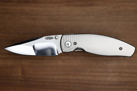 THREE RIVERS MANUFACTURING NEUTRON 2 MIKE IRIE COMPOUND MIRROR GRIND LIZARD SKIN TITANIUM 3" CPM 154