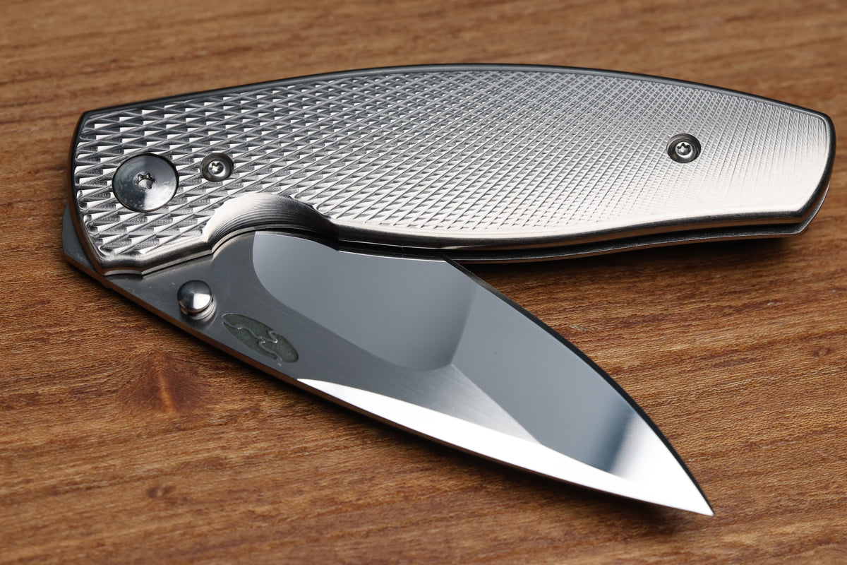 THREE RIVERS MANUFACTURING NEUTRON 2 MIKE IRIE COMPOUND MIRROR GRIND LIZARD SKIN TITANIUM 3" CPM 154