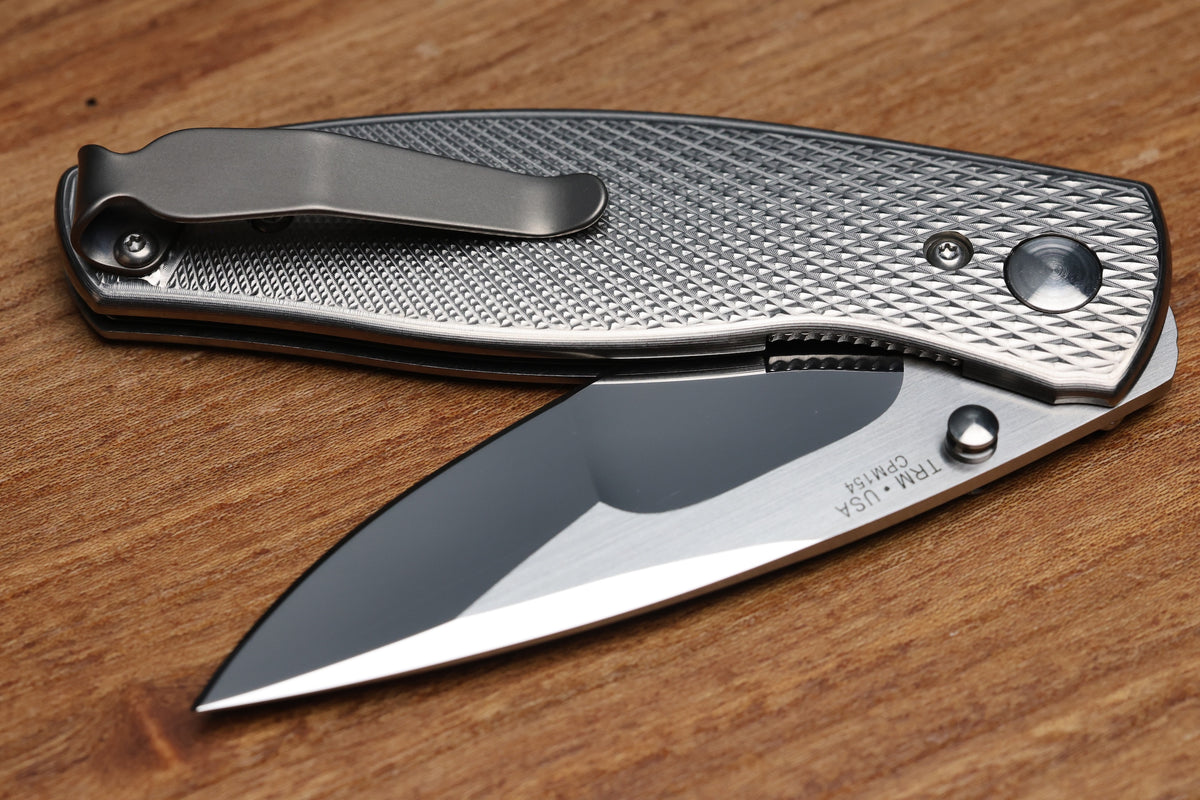 THREE RIVERS MANUFACTURING NEUTRON 2 MIKE IRIE COMPOUND MIRROR GRIND LIZARD SKIN TITANIUM 3" CPM 154