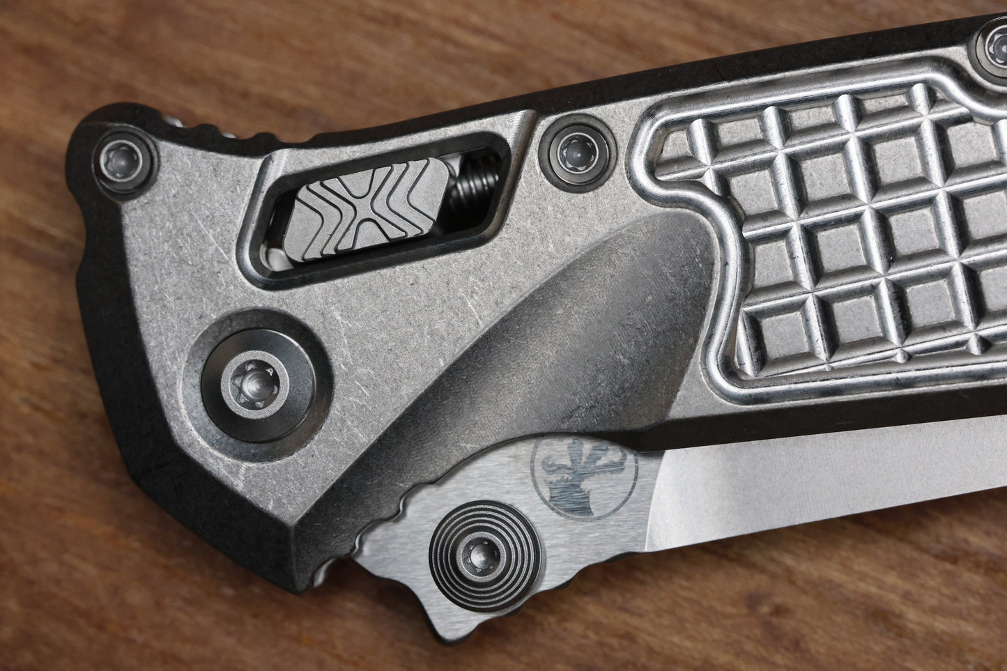 MICROTECH MARFIONE SELECT SOCOM RAM-LOK SPEAR POINT STONEWASH FRAG TITANIUM W/ PURPLE TI ACCENT 160RL-10FRSMS4