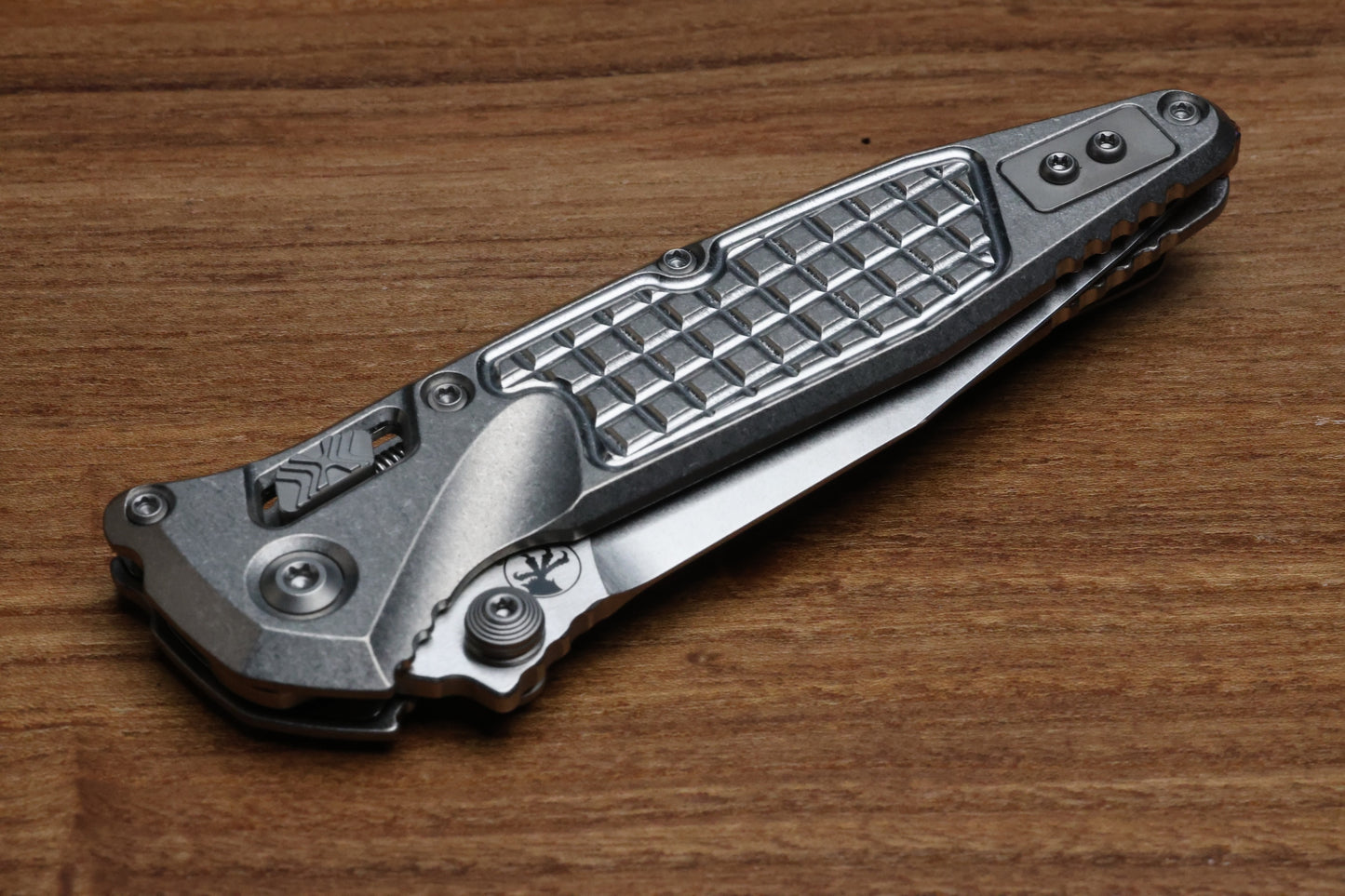 MICROTECH MARFIONE SELECT SOCOM RAM-LOK SPEAR POINT STONEWASH FRAG TITANIUM W/ PURPLE TI ACCENT 160RL-10FRSMS4