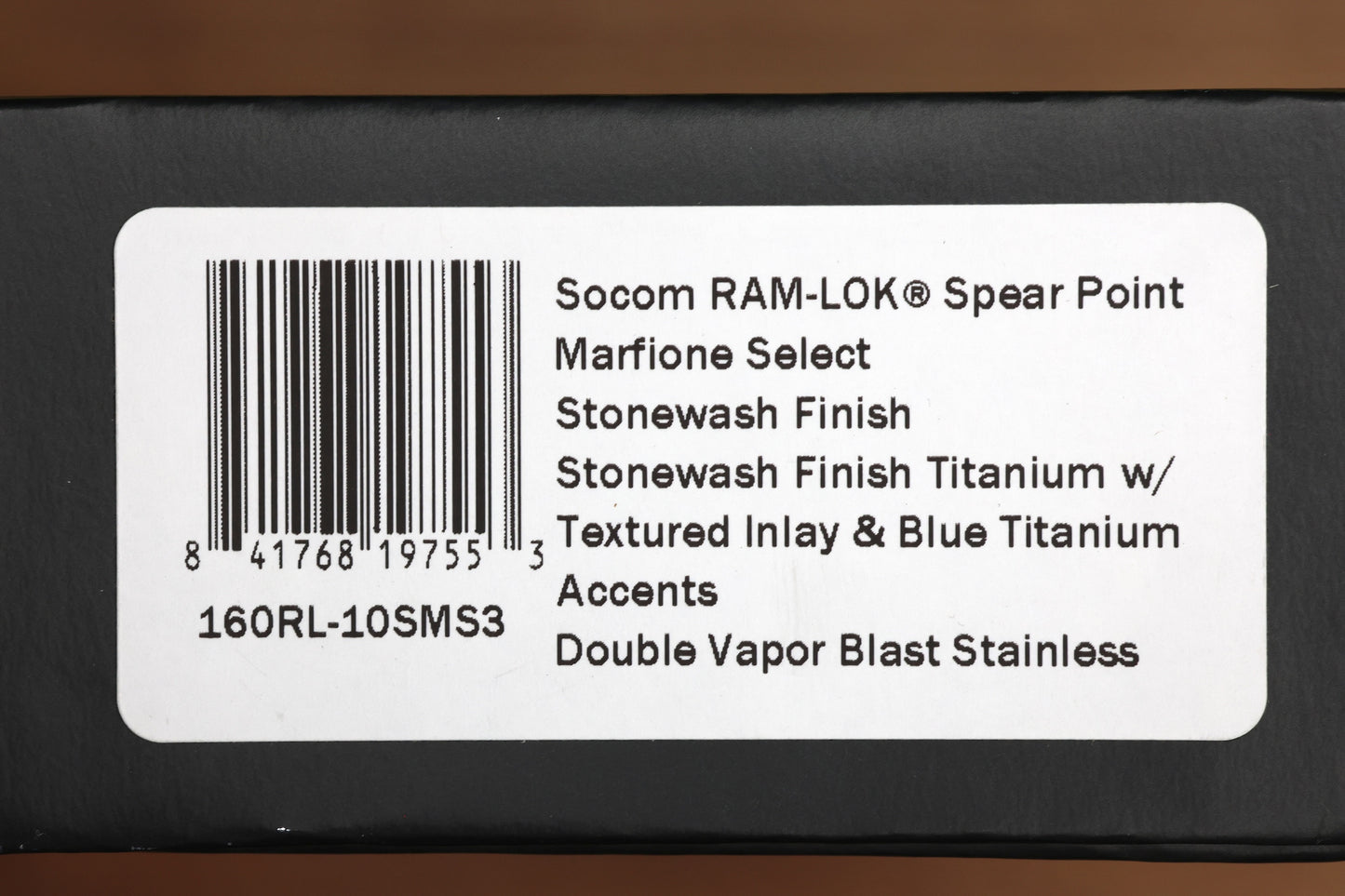 MICROTECH MARFIONE SELECT SOCOM RAM-LOK SPEAR POINT STONEWASH TITANIUM TEXTURED INLAY W/ BLUE TI ACCENT 160RL-10SMS3