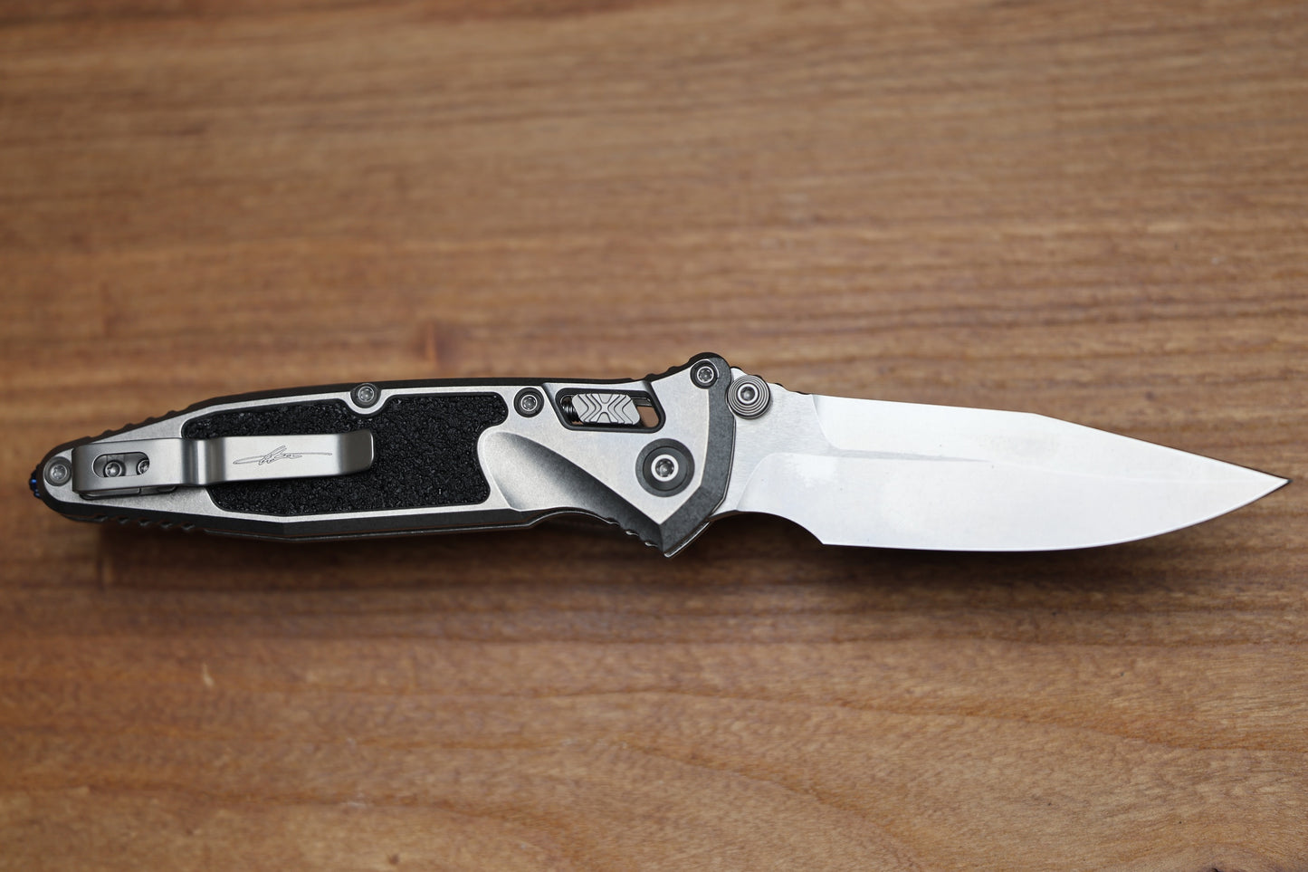 MICROTECH MARFIONE SELECT SOCOM RAM-LOK SPEAR POINT STONEWASH TITANIUM TEXTURED INLAY W/ BLUE TI ACCENT 160RL-10SMS3