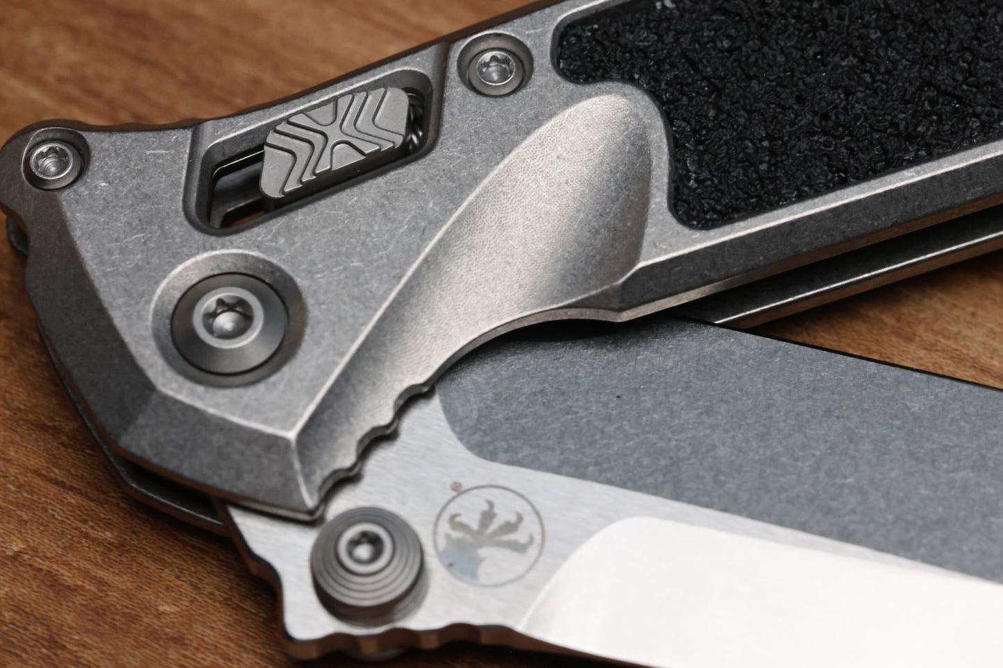MICROTECH MARFIONE SELECT SOCOM RAM-LOK SPEAR POINT STONEWASH TITANIUM TEXTURED INLAY W/ BLUE TI ACCENT 160RL-10SMS3