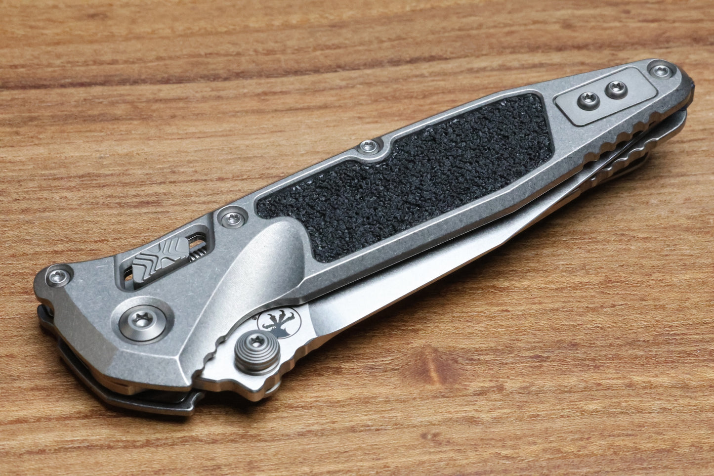MICROTECH MARFIONE SELECT SOCOM RAM-LOK SPEAR POINT STONEWASH TITANIUM TEXTURED INLAY W/ BLUE TI ACCENT 160RL-10SMS3