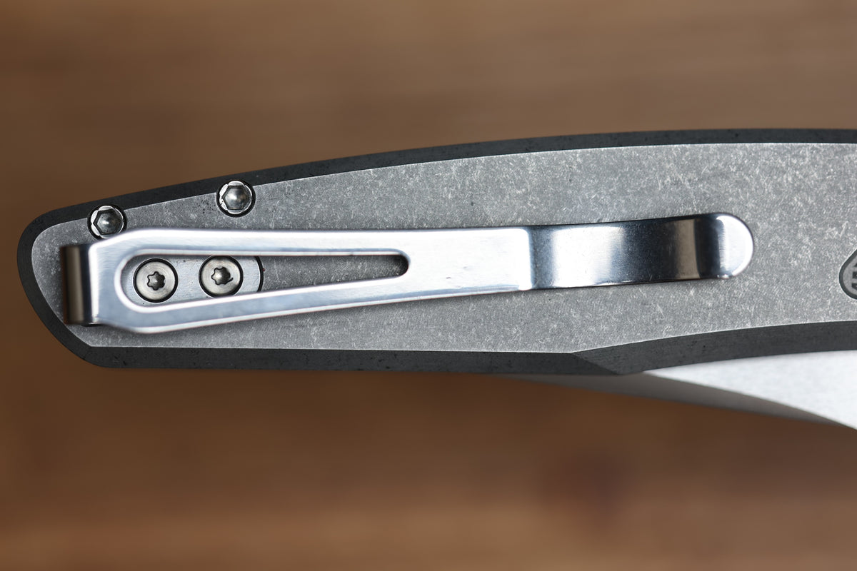 PRO-TECH AVALON PEACE NEIGHBOR KNURLED 17-4 STEEL HANDLE W/ BLACK LIP PEARL BUTTON & MIKE IRIE COMPOUND POLISHED 154CM