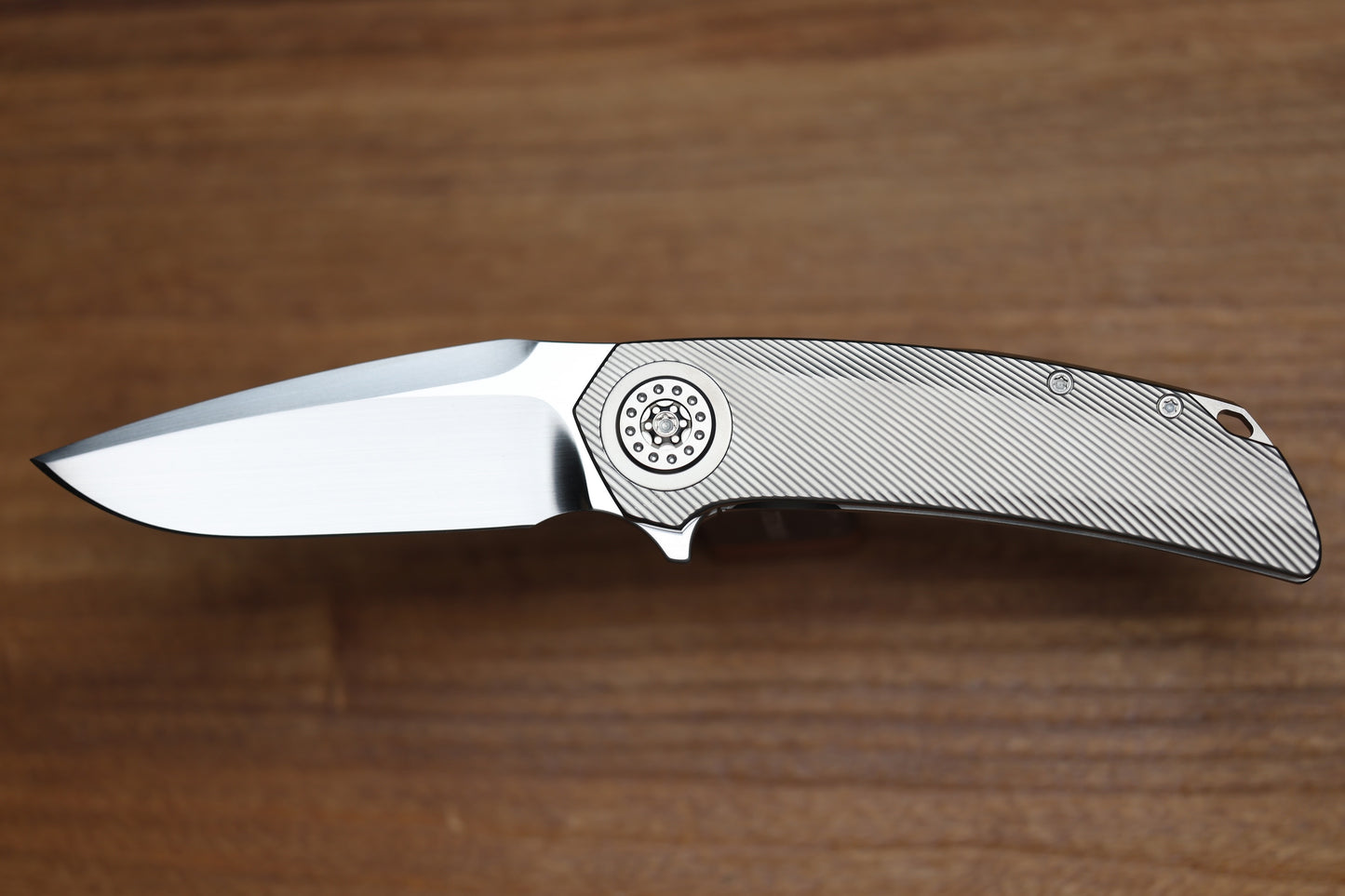 SKIFF MADE BLADES FUGITIVE MILLED TITANIUM SCALES TITANIUM HARDWARE SATIN CPM154 BLADE #227