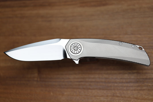 SKIFF MADE BLADES FUGITIVE MILLED TITANIUM SCALES TITANIUM HARDWARE SATIN CPM154 BLADE #227