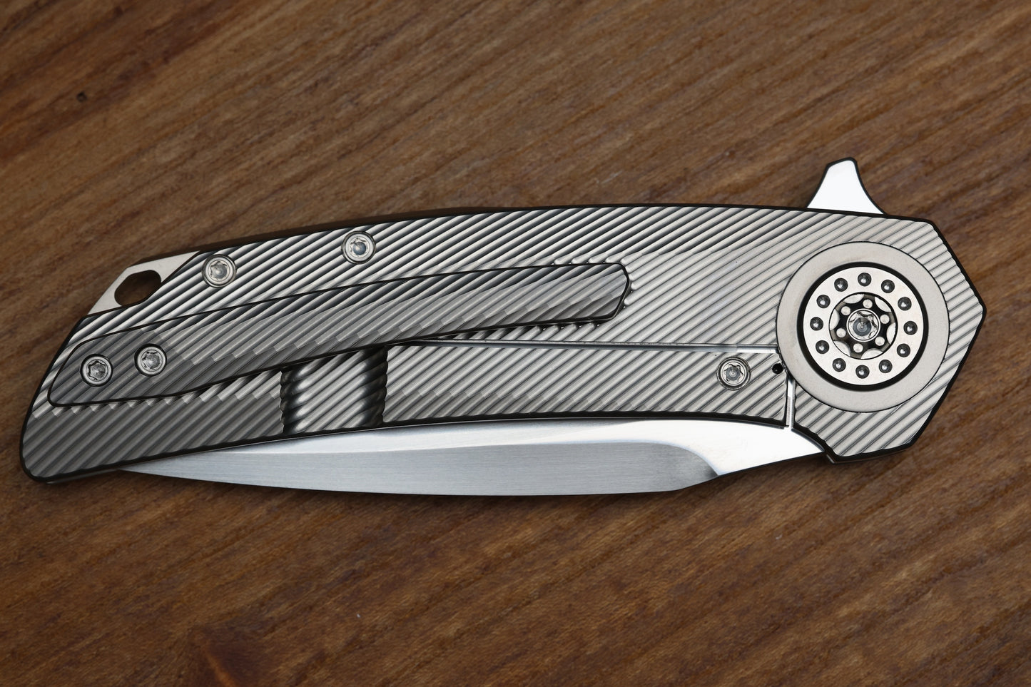 SKIFF MADE BLADES FUGITIVE MILLED TITANIUM SCALES TITANIUM HARDWARE SATIN CPM154 BLADE #227