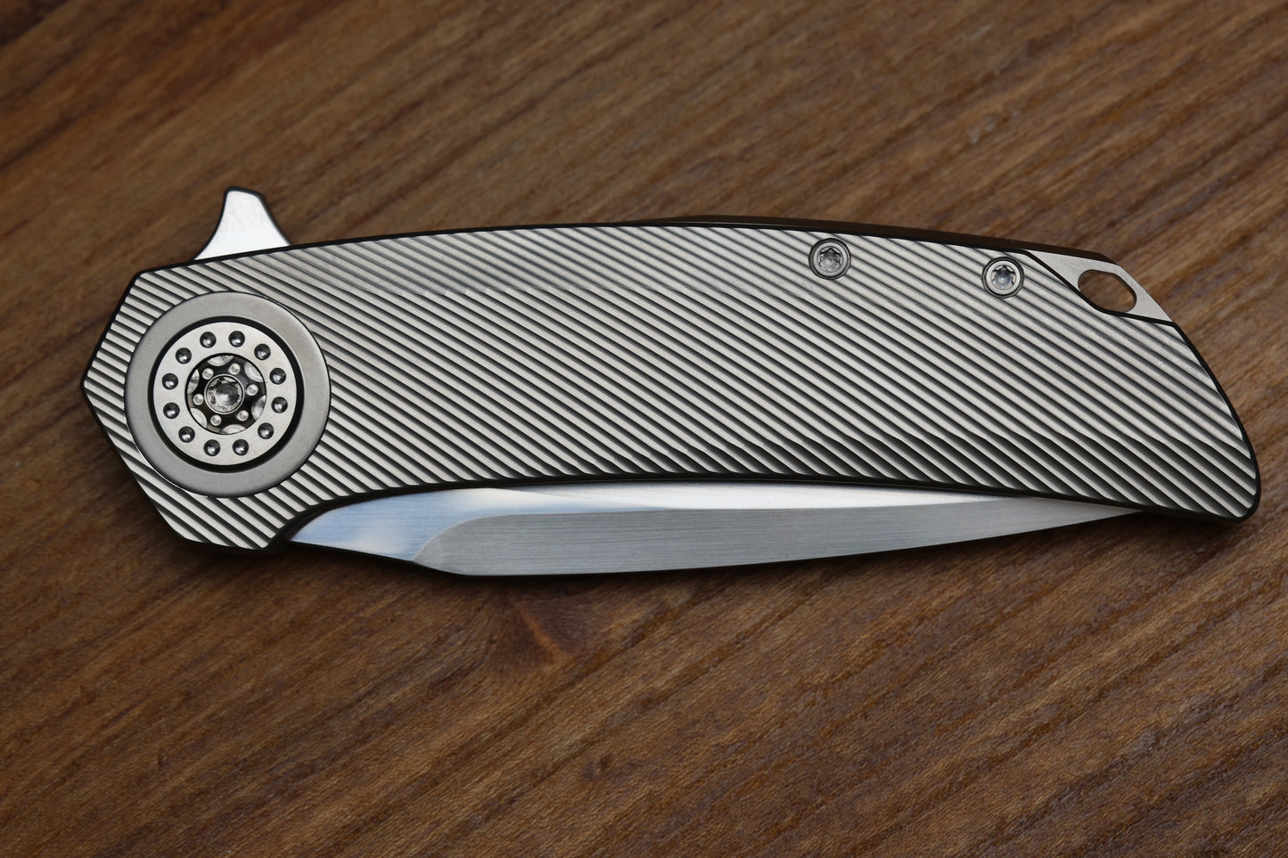 SKIFF MADE BLADES FUGITIVE MILLED TITANIUM SCALES TITANIUM HARDWARE SATIN CPM154 BLADE #227