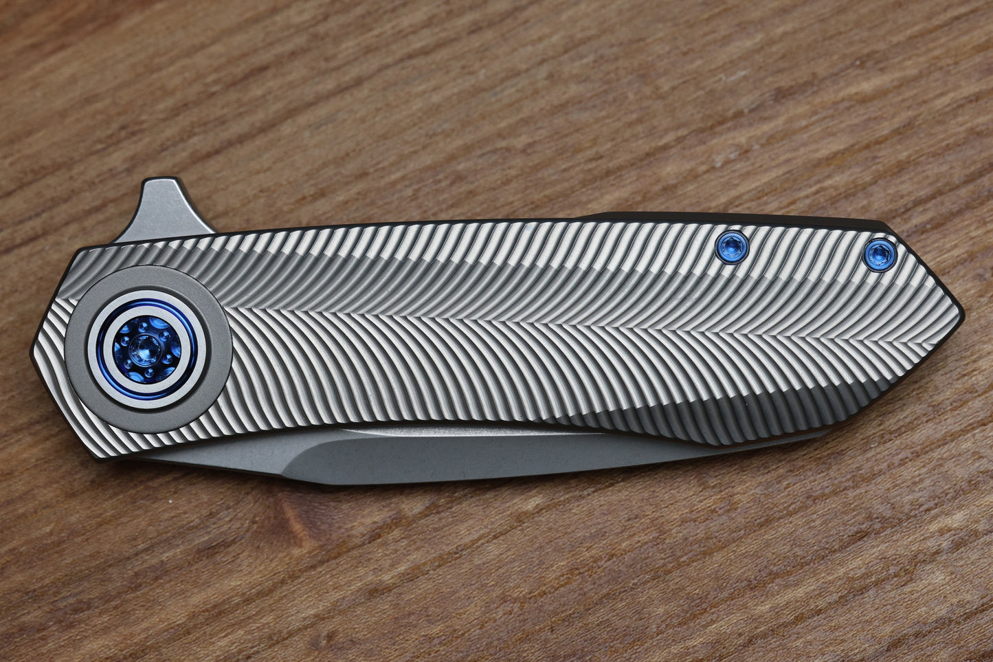 SKIFF MADE BLADES ASYLUM MILLED TITANIUM SCALES,ROYAL BLUE ANODIZED TI HARDWARE STONEWASHED S45VN BLADE #169