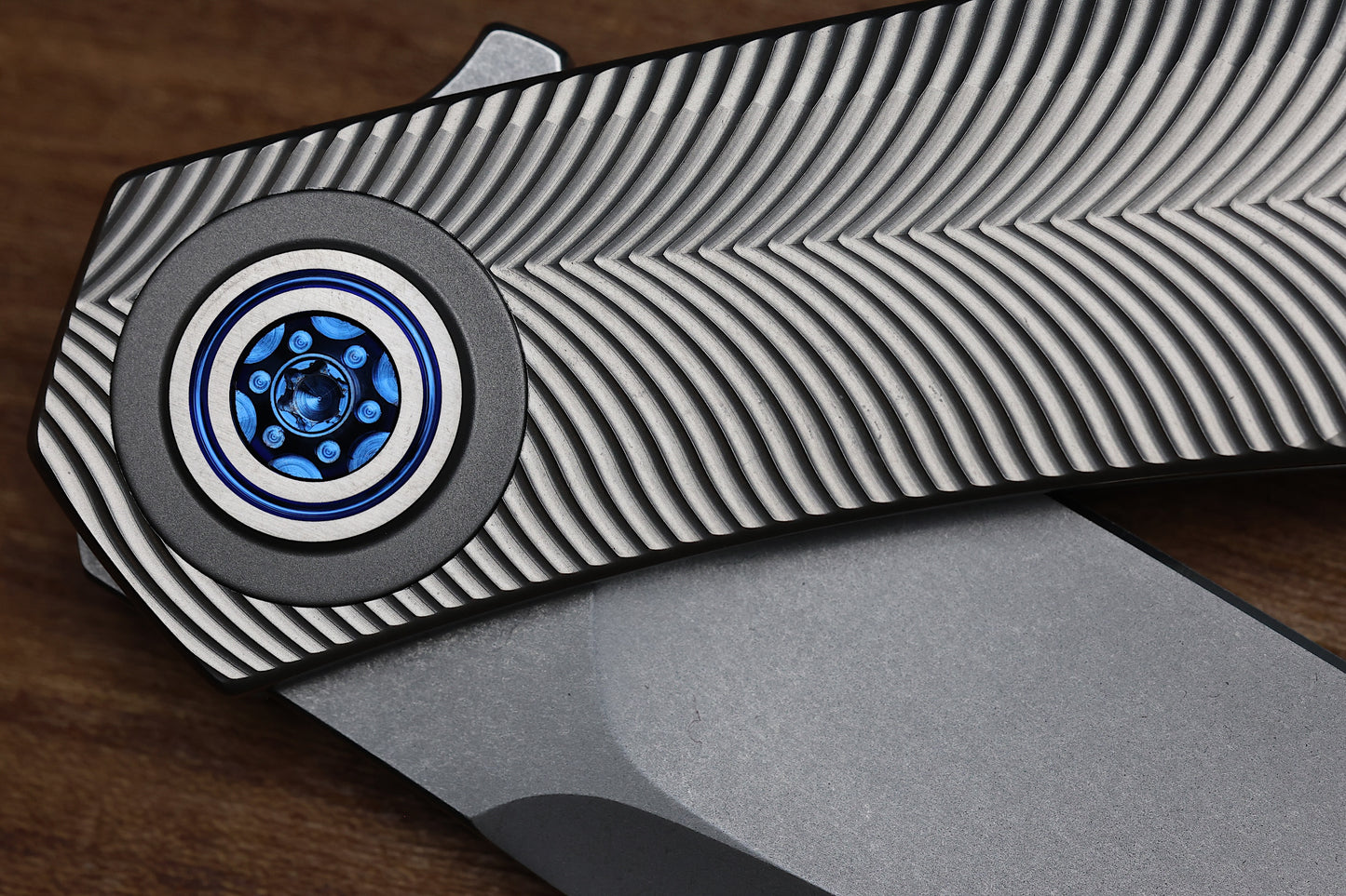 SKIFF MADE BLADES ASYLUM MILLED TITANIUM SCALES,ROYAL BLUE ANODIZED TI HARDWARE STONEWASHED S45VN BLADE #169