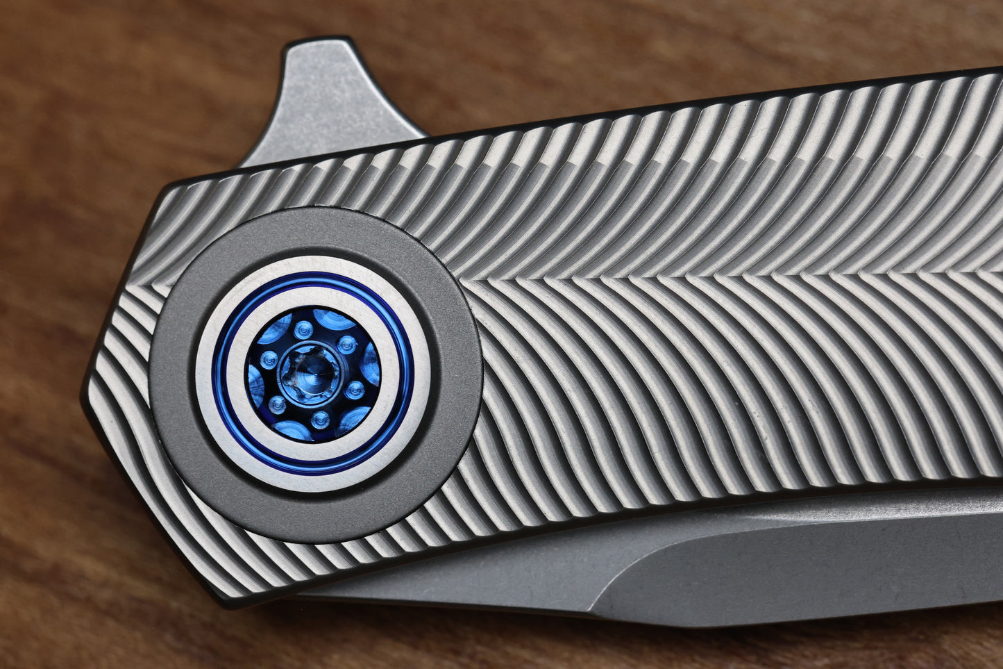 SKIFF MADE BLADES ASYLUM MILLED TITANIUM SCALES,ROYAL BLUE ANODIZED TI HARDWARE STONEWASHED S45VN BLADE #169