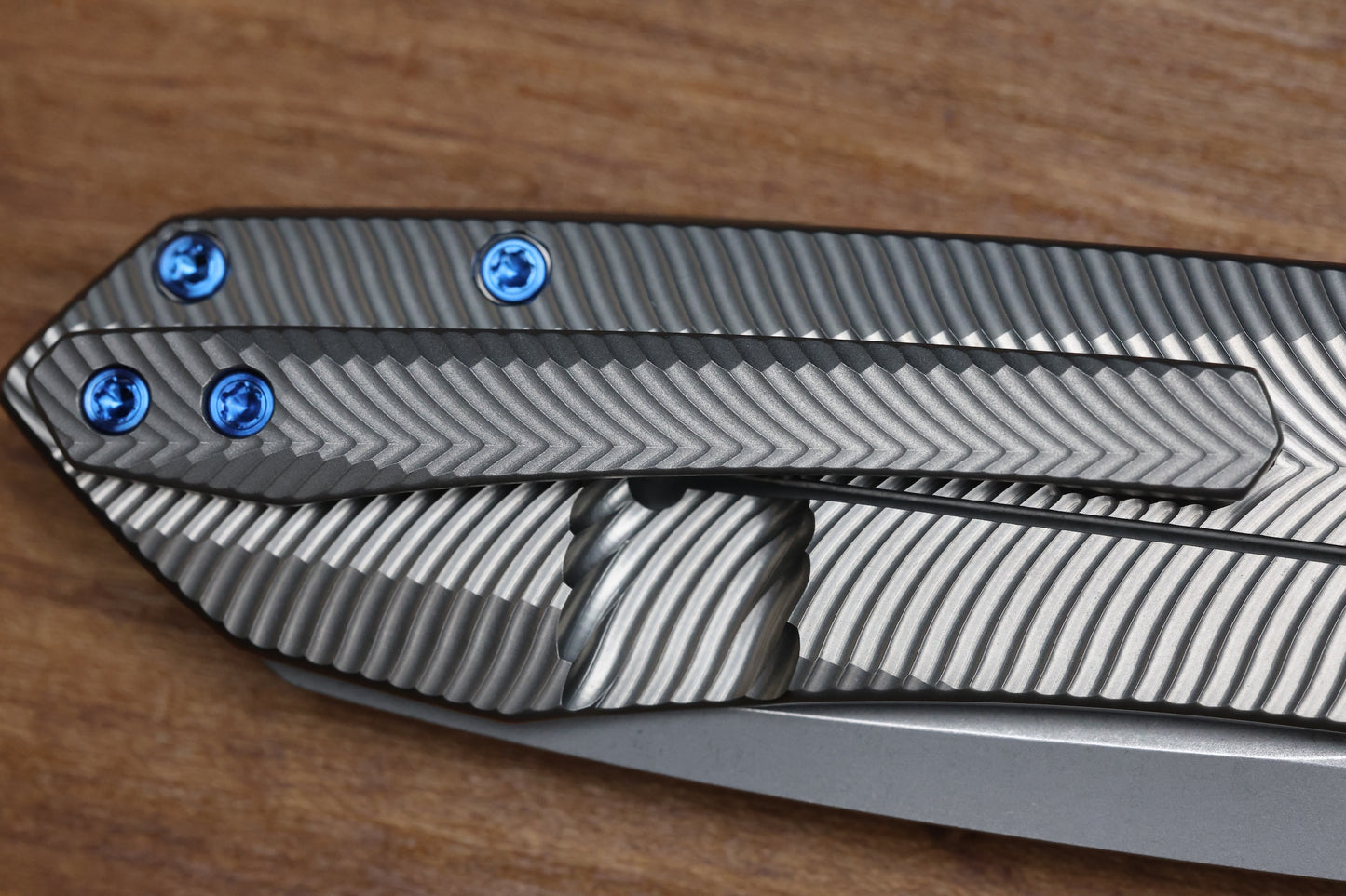 SKIFF MADE BLADES ASYLUM MILLED TITANIUM SCALES,ROYAL BLUE ANODIZED TI HARDWARE STONEWASHED S45VN BLADE #169