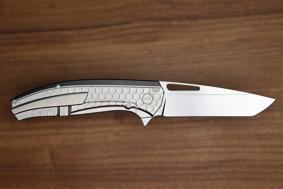 HOG HOUSE KNIVES VELI - TITANIUM HANDLE W/ HONEYCOMB FADE MILLING - RWL-34 BLADE
