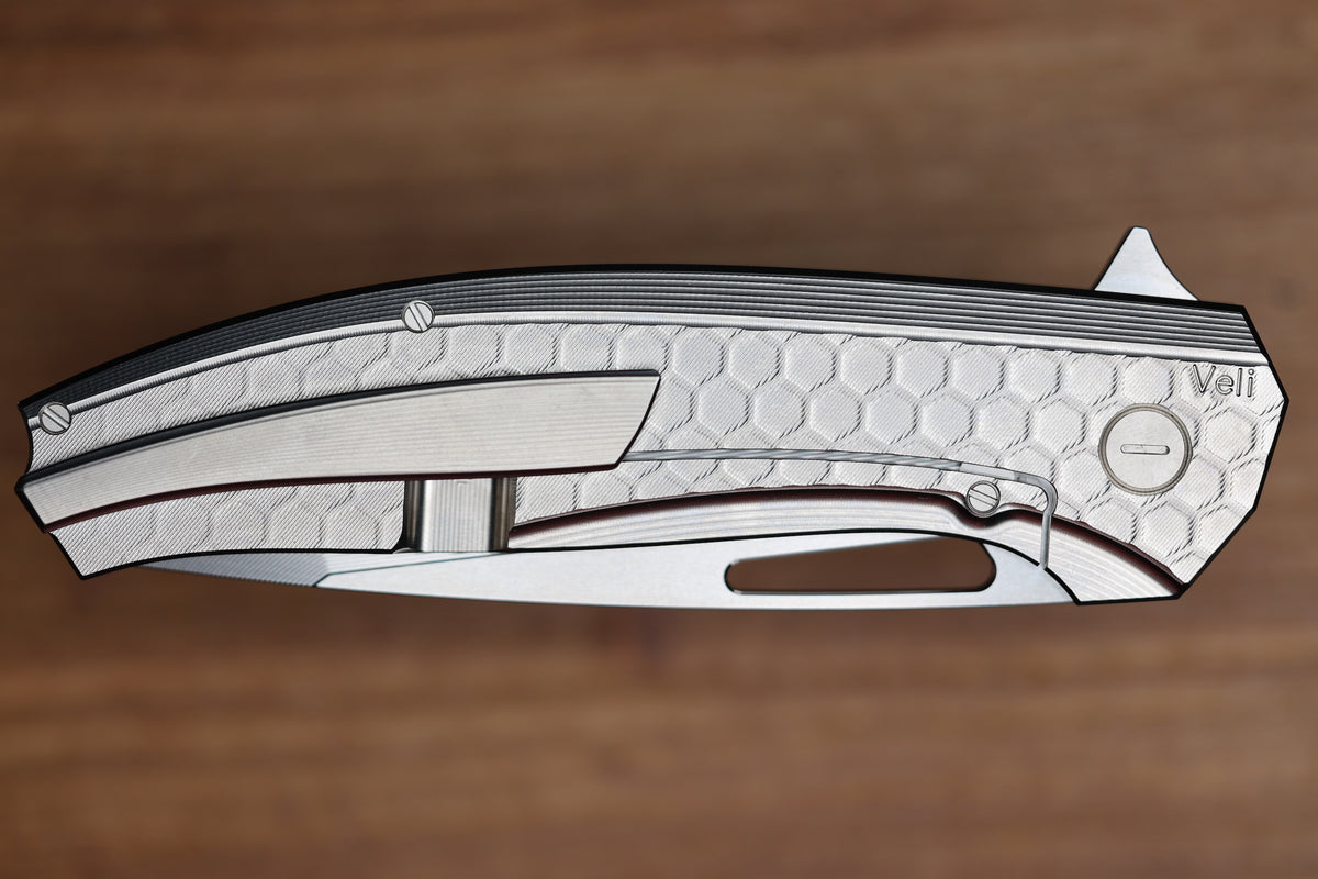 HOG HOUSE KNIVES VELI - TITANIUM HANDLE W/ HONEYCOMB FADE MILLING - RWL-34 BLADE