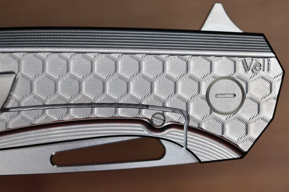 HOG HOUSE KNIVES VELI - TITANIUM HANDLE W/ HONEYCOMB FADE MILLING - RWL-34 BLADE