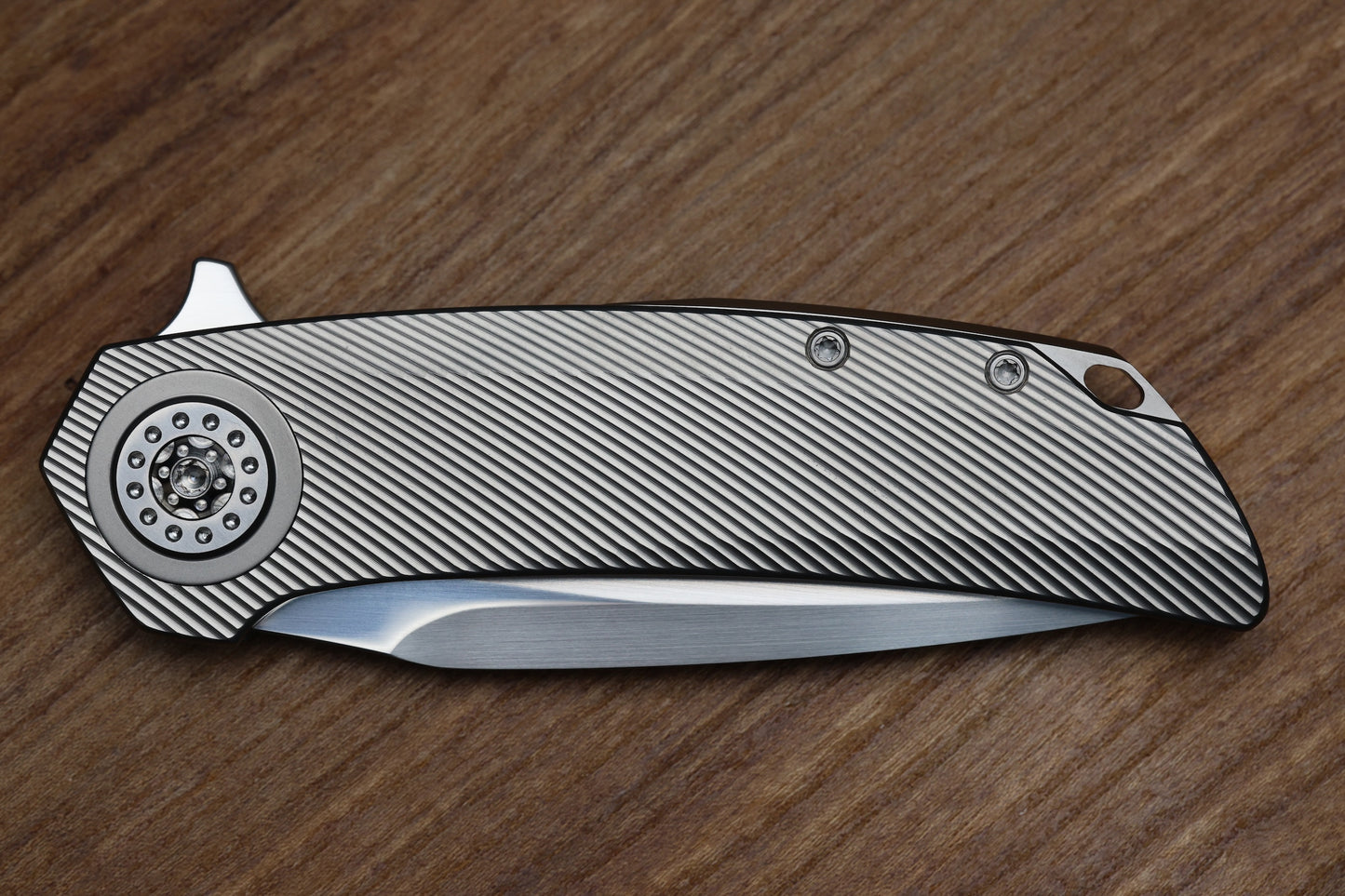 SKIFF MADE BLADES FUGITIVE MILLED TITANIUM SCALES TITANIUM HARDWARE SATIN CPM154 BLADE #229