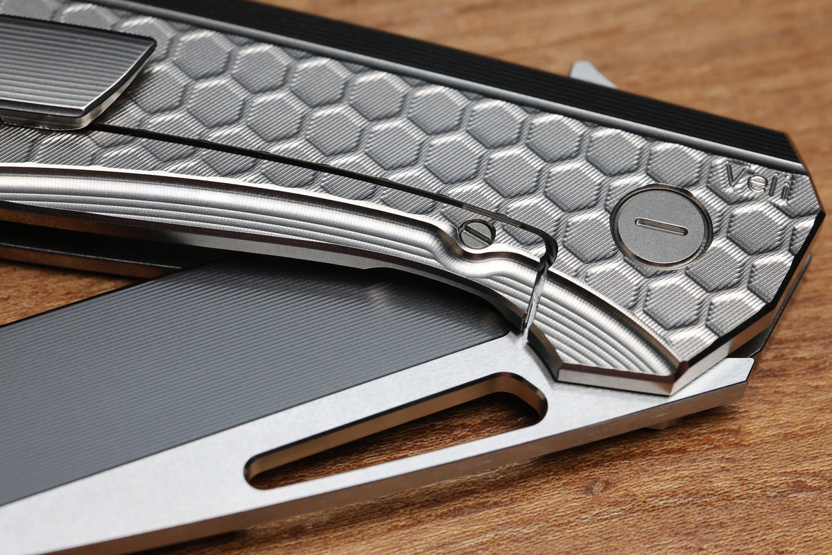 HOG HOUSE KNIVES VELI - TITANIUM HANDLE W/ HONEYCOMB FADE MILLING - RWL-34 BLADE