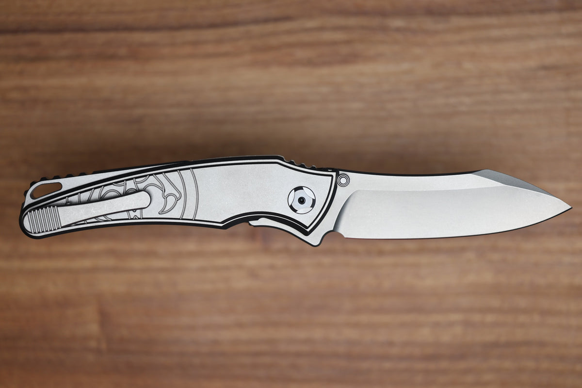 HAWK KNIFE DESIGNS TALON BRIGHTWASHED TITANIUM HANDLE SCALES M390 BLADE