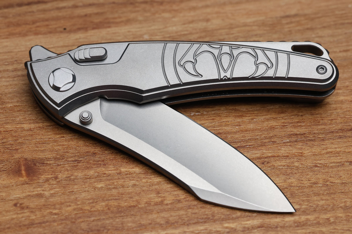 HAWK KNIFE DESIGNS TALON BRIGHTWASHED TITANIUM HANDLE SCALES M390 BLADE
