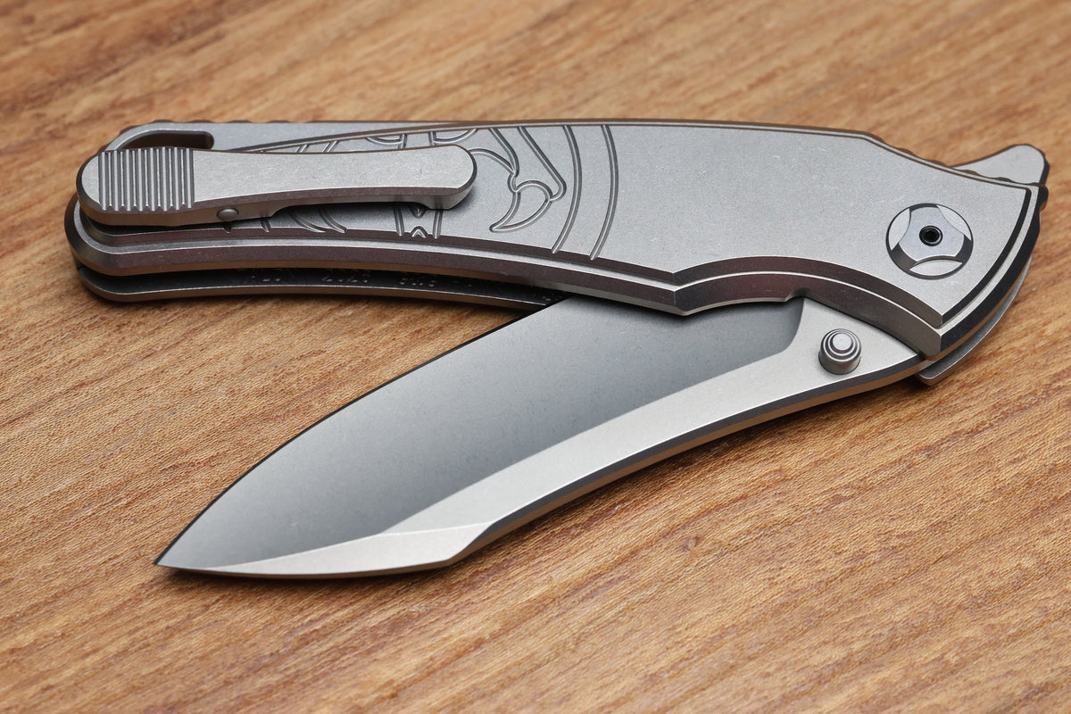 HAWK KNIFE DESIGNS TALON BRIGHTWASHED TITANIUM HANDLE SCALES M390 BLADE