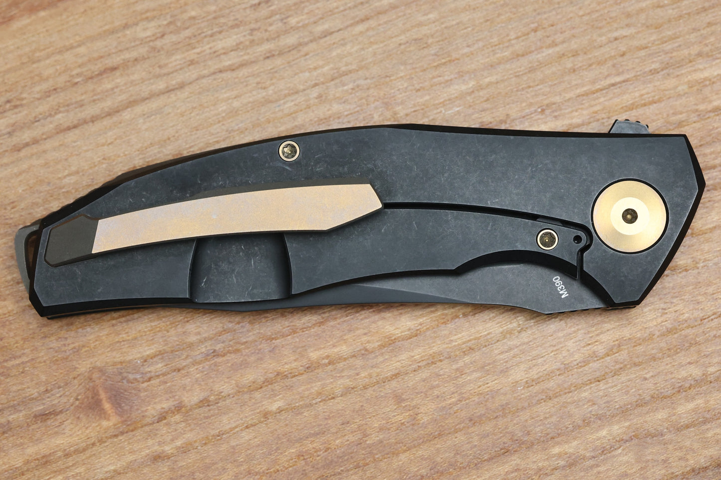 RECONNAISSANCE ADZIN FLIPPER – PVD M390 BLADE – PVD TITANIUM HANDLE W/ BRONZE ACCENTS