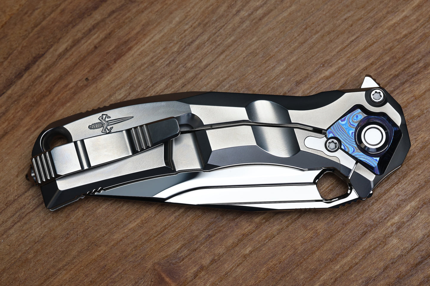 CUSTOM KNIFE FACTORY & ANTHONY MARFIONE COLLABORATION RATAX W/ POLISHED TITANIUM INTEGRAL HANDLE & MIRROR POLISHED M398
