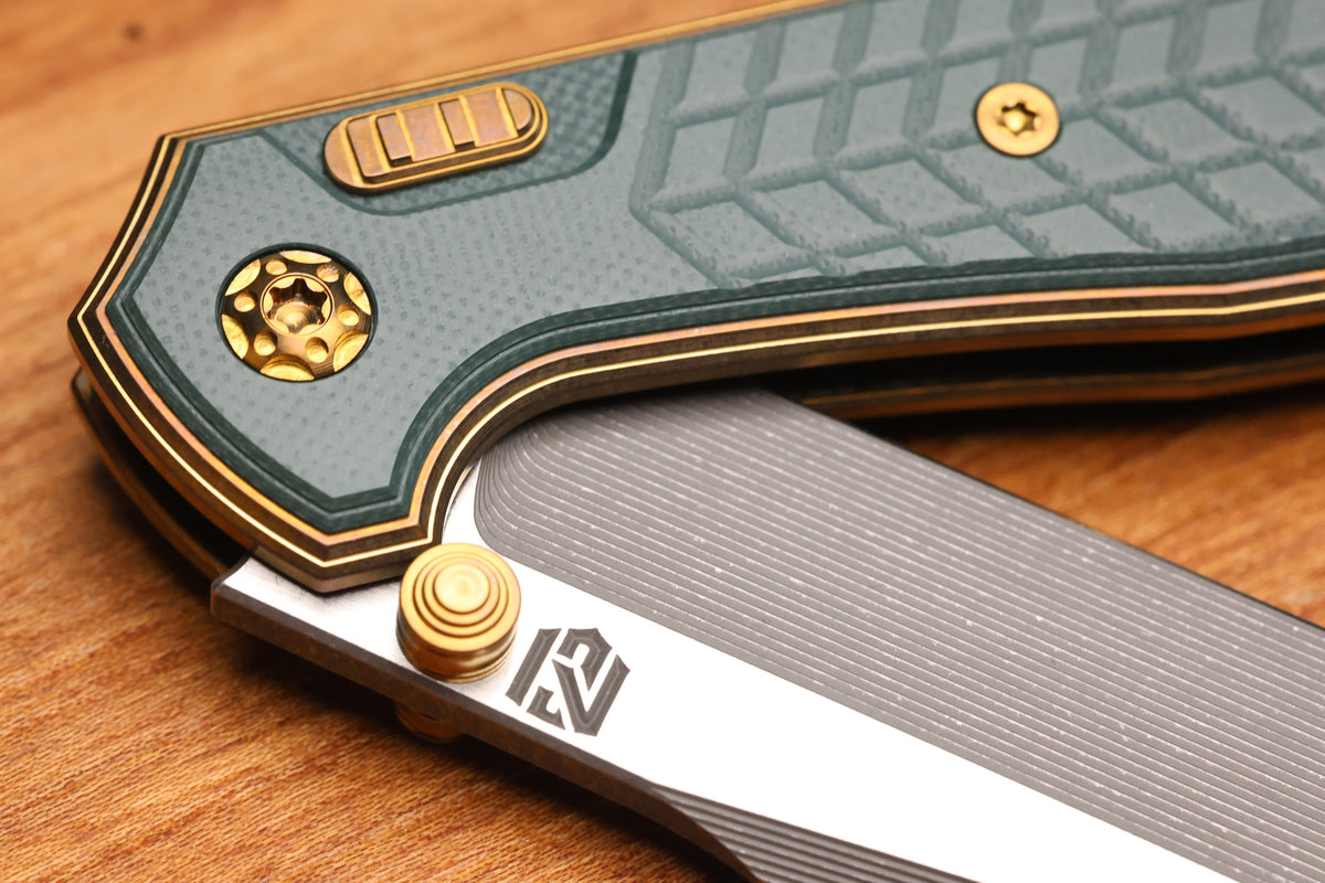 NCC KNIVES RAGNAROK HAWK V4 BRONZE CRACKED ICE FORREST GREEN G10 INLAY HARPOON TANTO S45VN BLADE