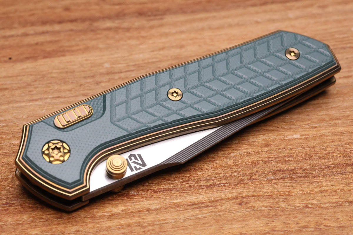 NCC KNIVES RAGNAROK HAWK V4 BRONZE CRACKED ICE FORREST GREEN G10 INLAY HARPOON TANTO S45VN BLADE