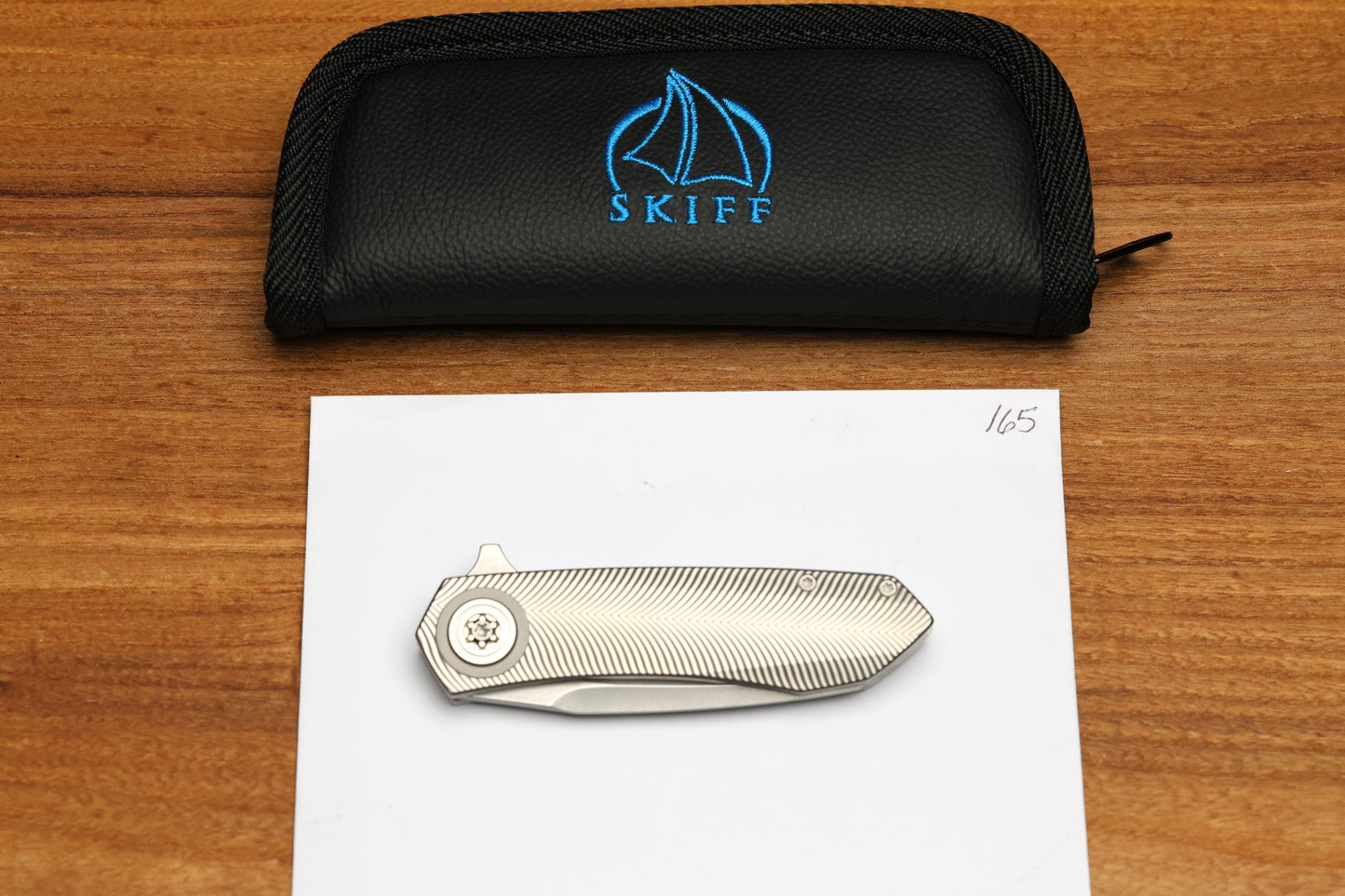 SKIFF MADE BLADES ASYLUM MILLED TITANIUM SCALES TITANIUM HARDWARE STONEWASHED S45VN BLADE #165