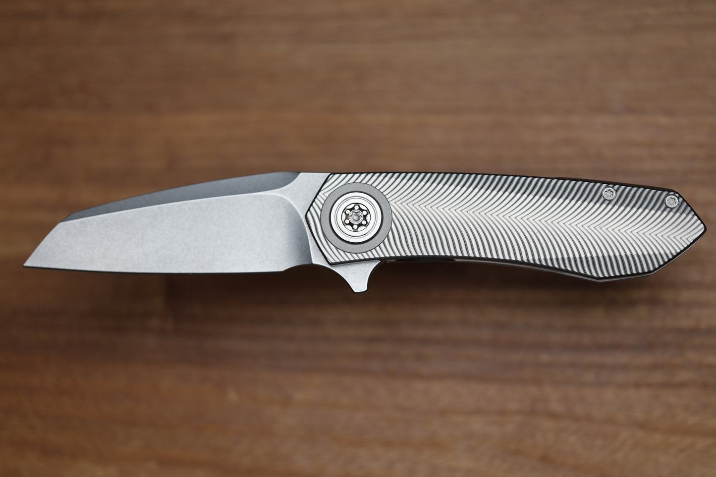 SKIFF MADE BLADES ASYLUM MILLED TITANIUM SCALES TITANIUM HARDWARE STONEWASHED S45VN BLADE #165
